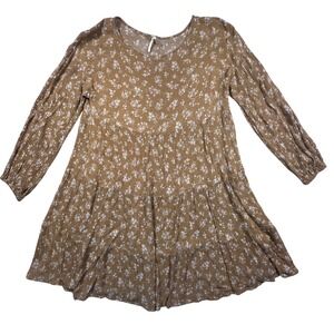Oddi Floral Print Dress Tiered Long Sleeve Made in USA Mini‎ Dress Women's Small